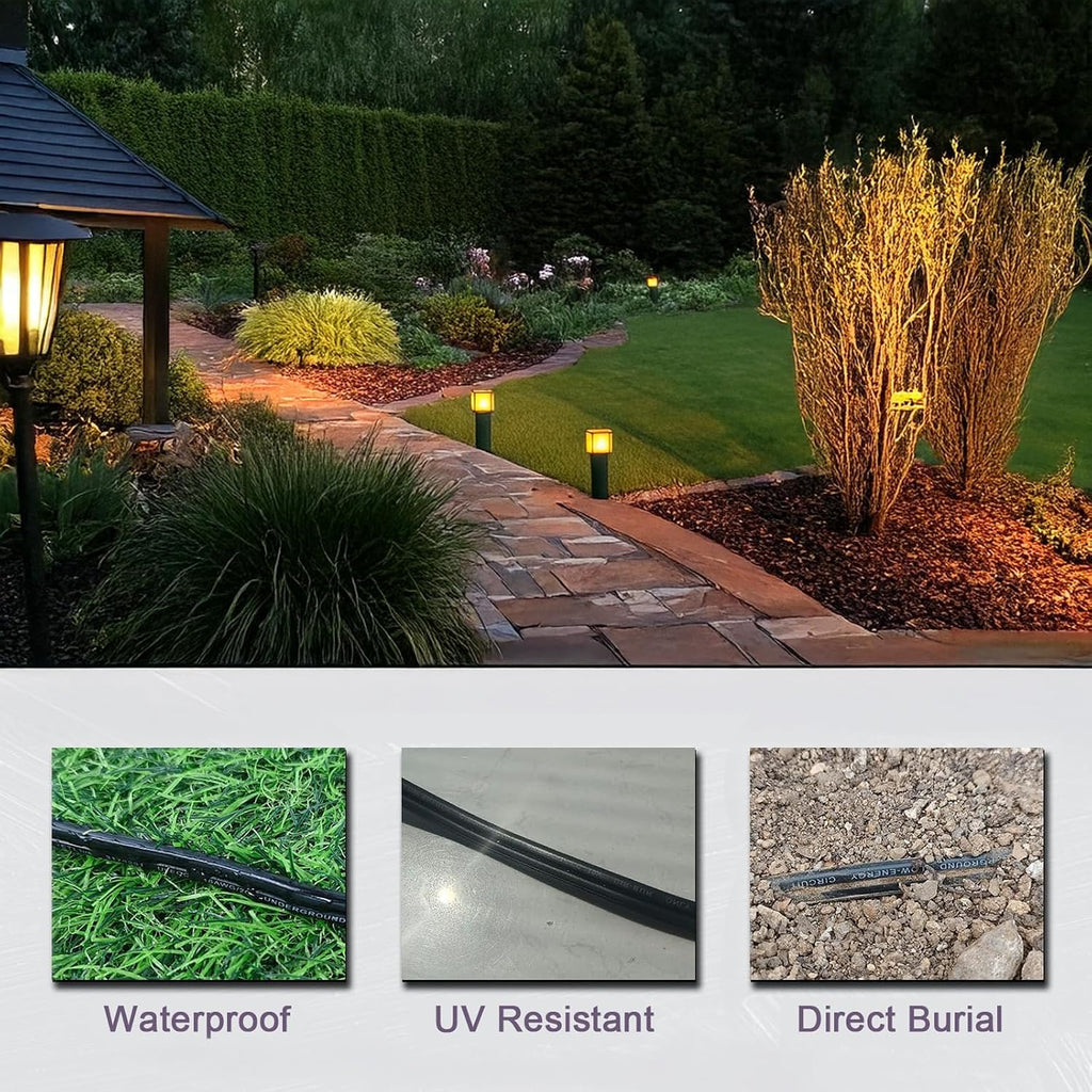 12/2 Low Voltage Landscape Lighting Wire, Outdoor Direct Burial Cable, 12 Gauge 2 Conductor, 250 Feet