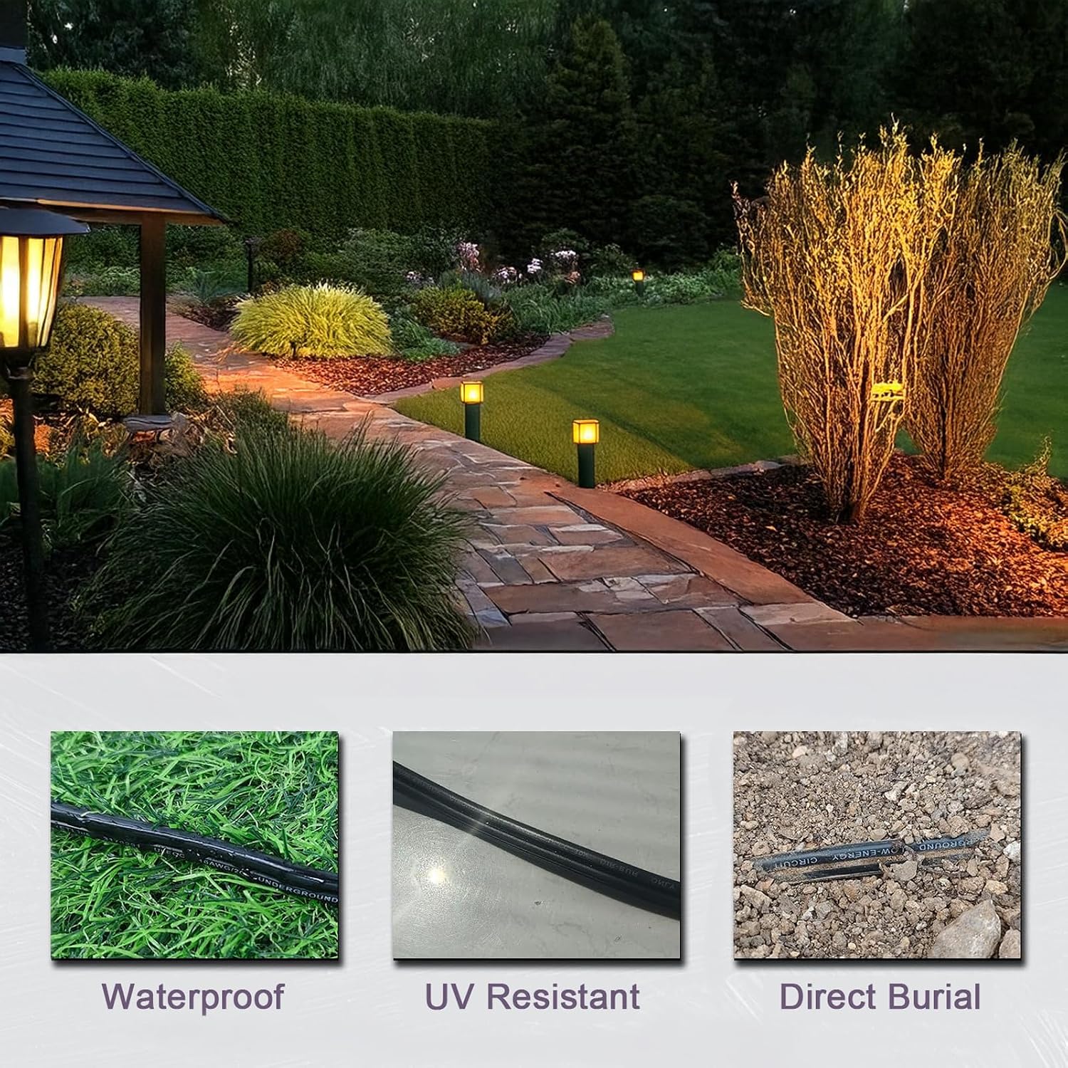 12/2 Low Voltage Landscape Lighting Wire, Outdoor Direct Burial Cable, 12 Gauge 2 Conductor, 250 Feet