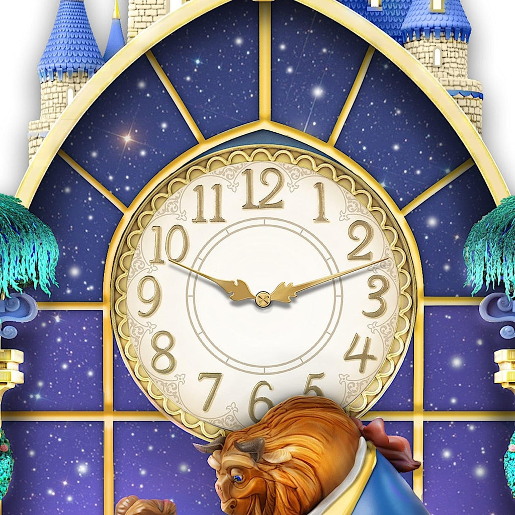The Bradford Exchange Disney Beauty and The Beast Happily Ever After Illuminated Hand-Sculpted Wall Clock