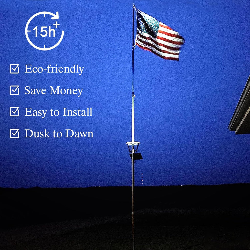 Flagpole Light Solar Powered, 32 Super-Bright LEDs Light Large High-efficient Solar Panel with Adjustable Metal Clamps Fits 2-6'' Flag Poles, for 15 to 25 Ft In-Ground Telescoping Flag Poles