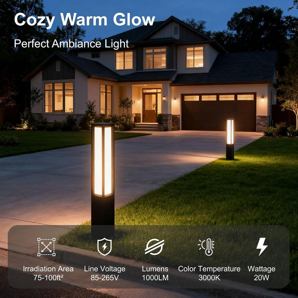 SkyGlow 32' Bollard Light, 120V Line Voltage Aluminum LED IP65 Waterproof Modern Outdoor Landscape Path Lights 3000K Curb Appeal Hardwired for Garden Pathway Lawn Patio Courtyard Driveway Commercial