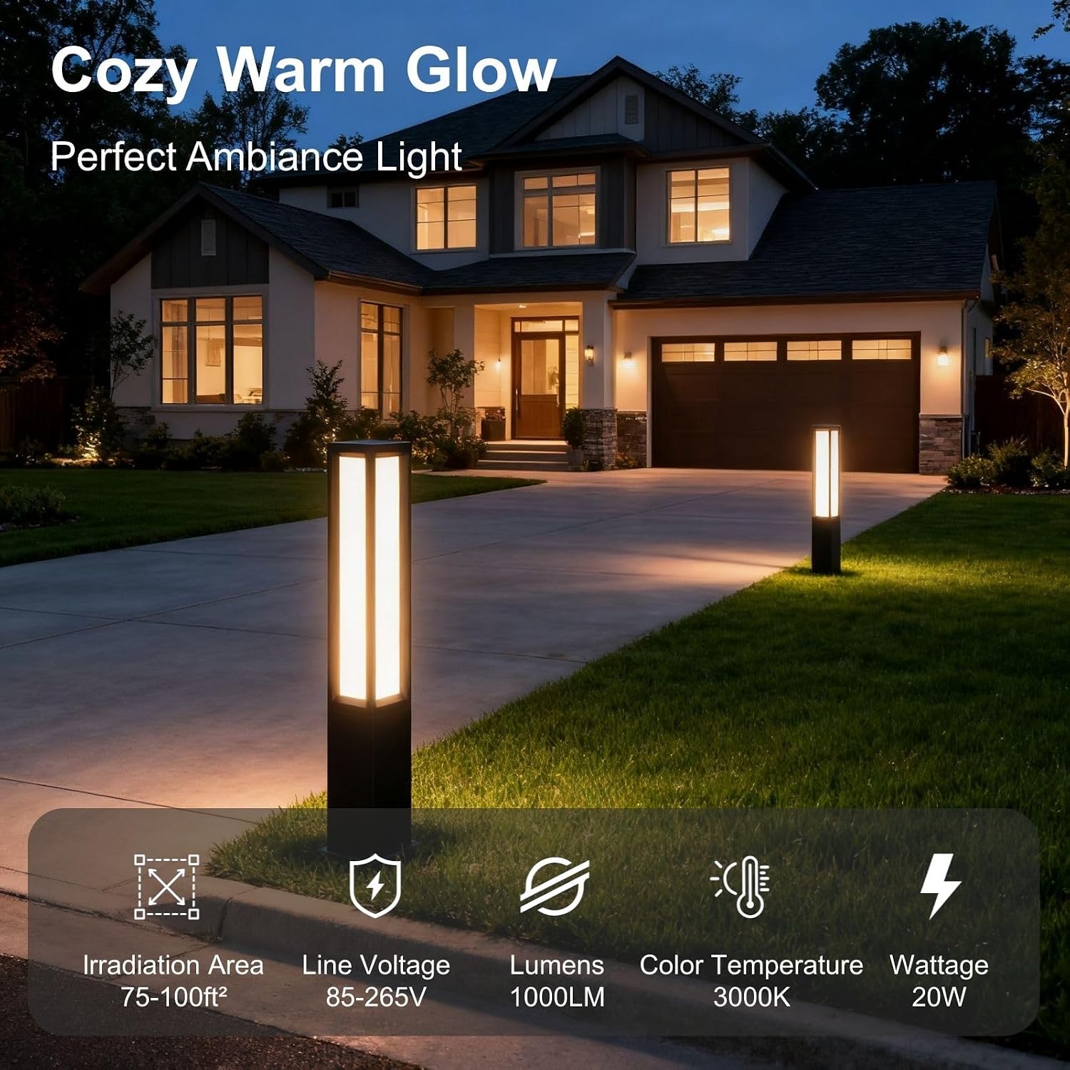 SkyGlow 32' Bollard Light, 120V Line Voltage Aluminum LED IP65 Waterproof Modern Outdoor Landscape Path Lights 3000K Curb Appeal Hardwired for Garden Pathway Lawn Patio Courtyard Driveway Commercial