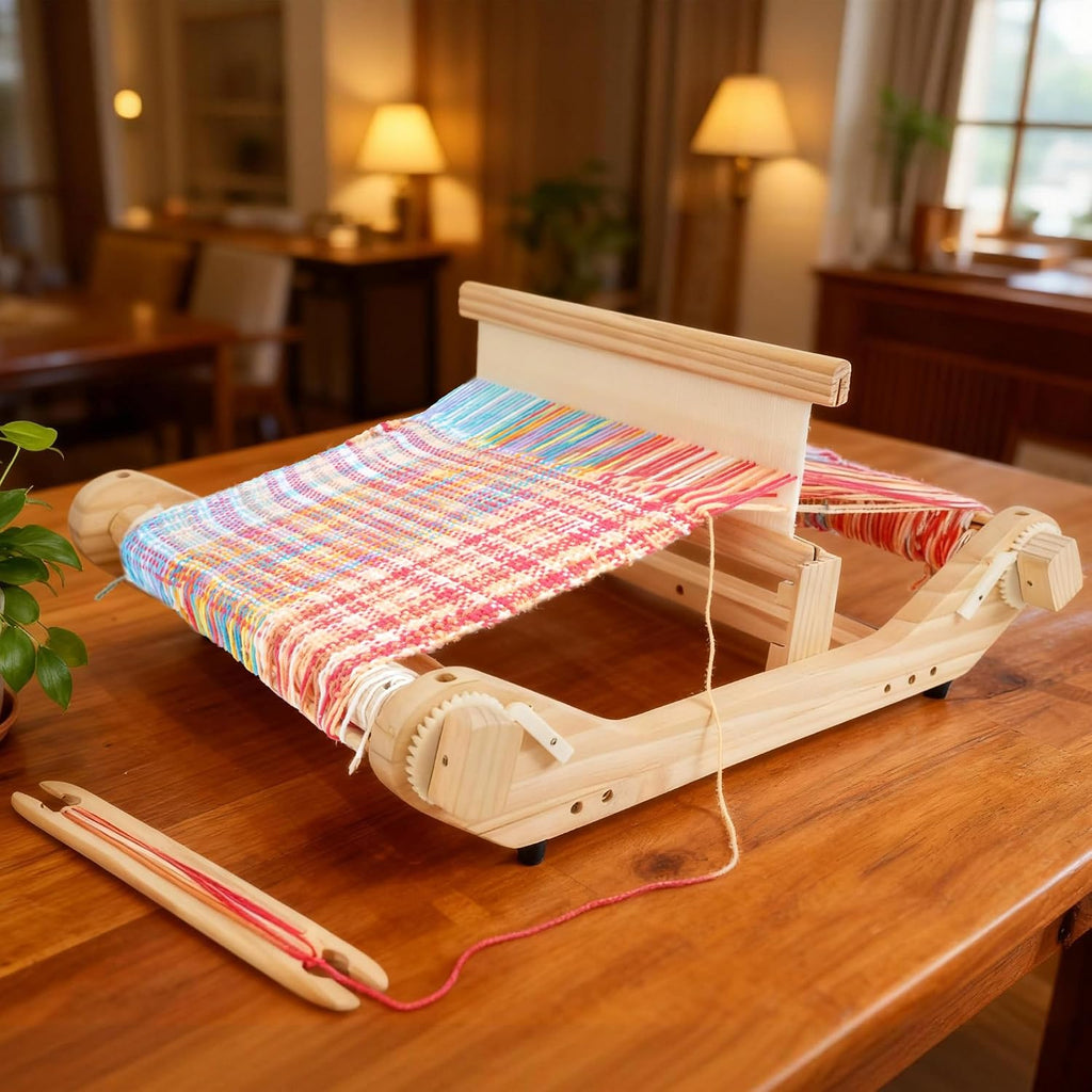 PURCOULEUR 16 Inches Rigid Heddle Loom, Wooden Weaving Loom for Adults, Multi-Craft Frame Loom for Beginners, Threads Warping Frame with Pegs and Yarn Stand, Weaving Loom Kit with Heddle Shed Stick