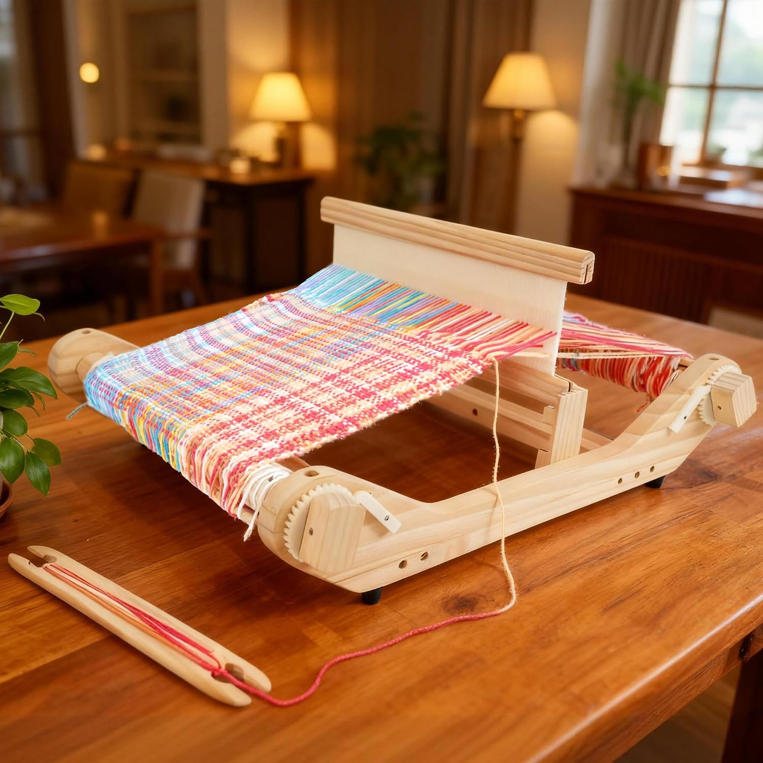 PURCOULEUR 16 Inches Rigid Heddle Loom, Wooden Weaving Loom for Adults, Multi-Craft Frame Loom for Beginners, Threads Warping Frame with Pegs and Yarn Stand, Weaving Loom Kit with Heddle Shed Stick