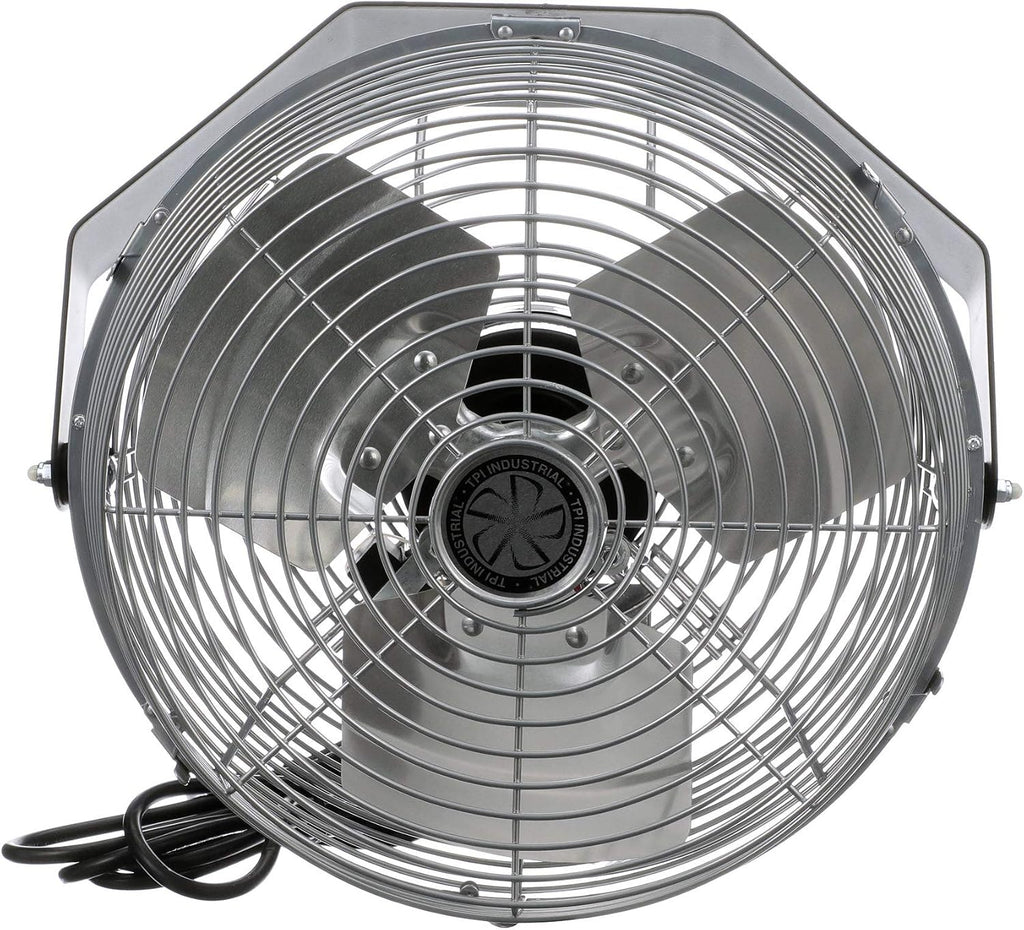 TPI U-12-TE Wall Mount Heavy Duty Ceiling Barn Fan for Garage, Shop, Workstation, Patio, 12' High-Velocity Commercial Indoor/Outdoor Fan, 1/12 Hp