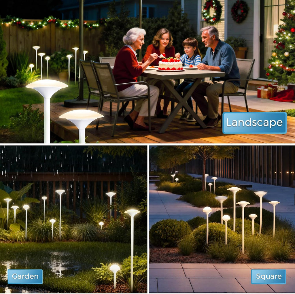Gardencoin LED Low Voltage Outdoor Lighting Kit, 24V Outdoor Landscape Decorative Lights, Unique Aluminum Mushroom Light Wired with Transformer for Garden, Patio, Lawn, Backyard, Pathway, Set of 8