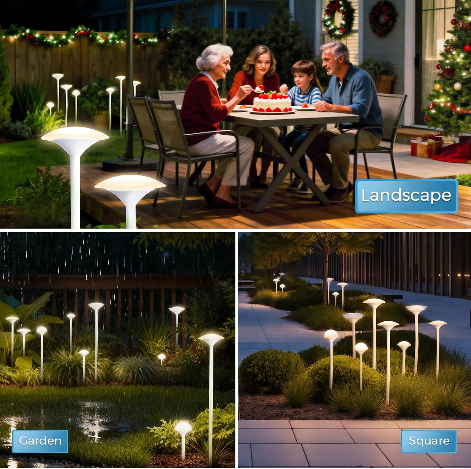 Gardencoin LED Low Voltage Outdoor Lighting Kit, 24V Outdoor Landscape Decorative Lights, Unique Aluminum Mushroom Light Wired with Transformer for Garden, Patio, Lawn, Backyard, Pathway, Set of 8