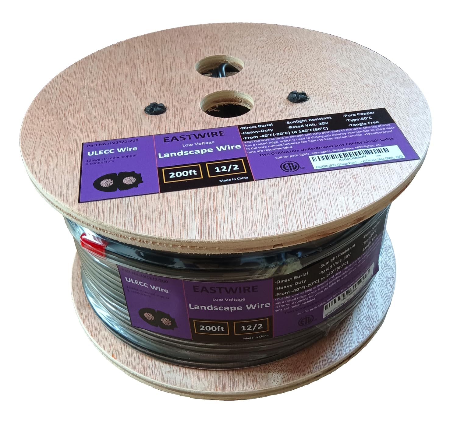 200ft 12 Gauge Wire 2 Conductors, 12/2 Low Voltage Landscape Wire, Outdoor Direct Burial Electrical Wire, Copper Wire,Underground Low-Energy Circuit Cable ETL Listed