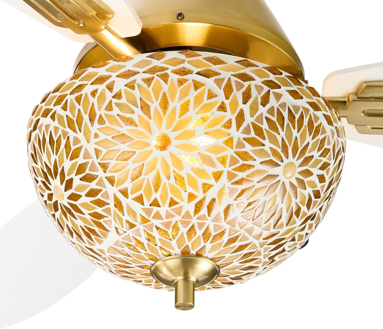 RIVER OF GOODS 42' W Pierre LED Indoor Gold and White Mosaic Glass Ceiling Fan with Remote Control