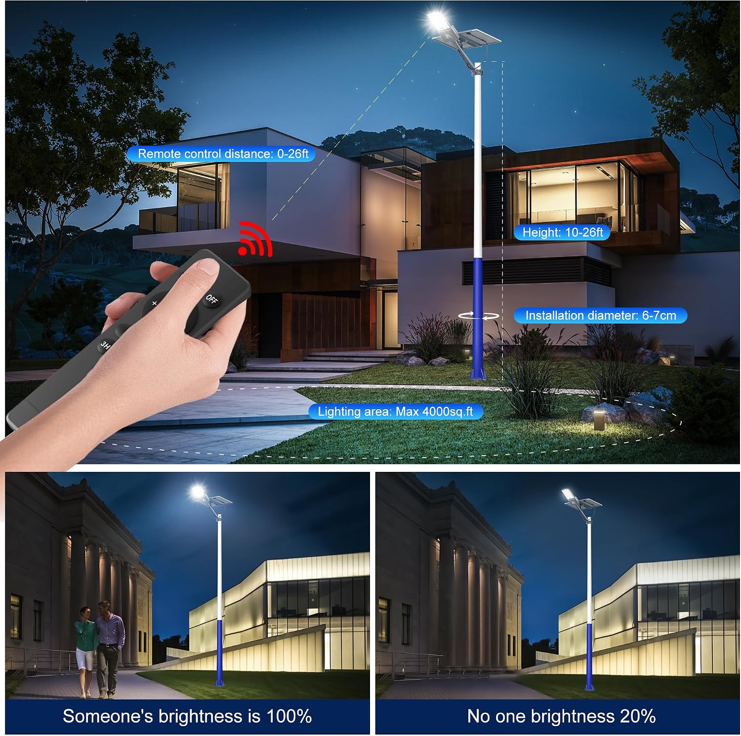 10800W Solar Street Lights Outdoor, 55000mAh IP67 Waterproof Solar Security Flood Lights 7000K 650000LM Super Bright LED Beads Commercial Parking Light with Remote Control for Street, Court, Barn