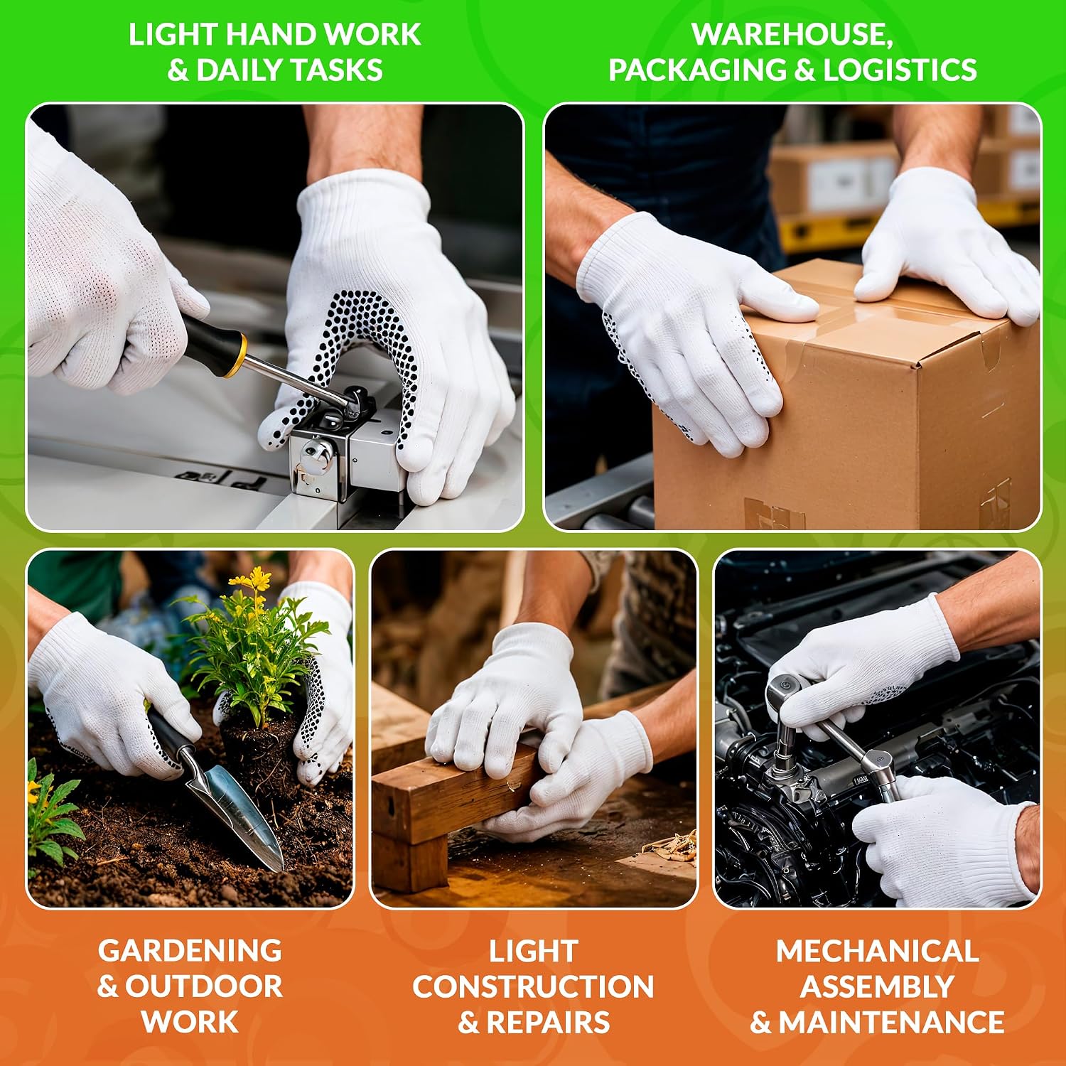 ABC PACK & SUPPLY Work Gloves Bulk, White Polyester Cotton Glove with Black PVC Palm Dots, String Knit Gloves