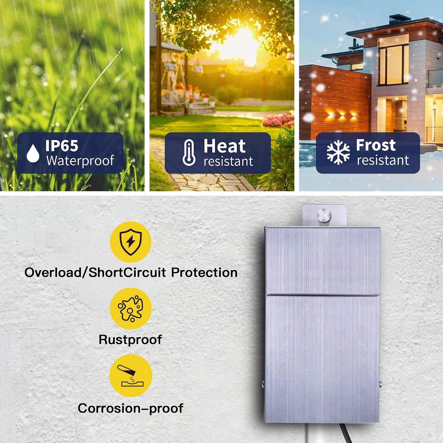 Gardenreet 75W Low Voltage Transformer with Mechanical Timer, Multi-Tap (120V AC to 12V/15V AC), Stainless Steel Shield for Outdoor Landscape Lighting, Spotlight, Pathway Light, Step Light(ETL Listed)