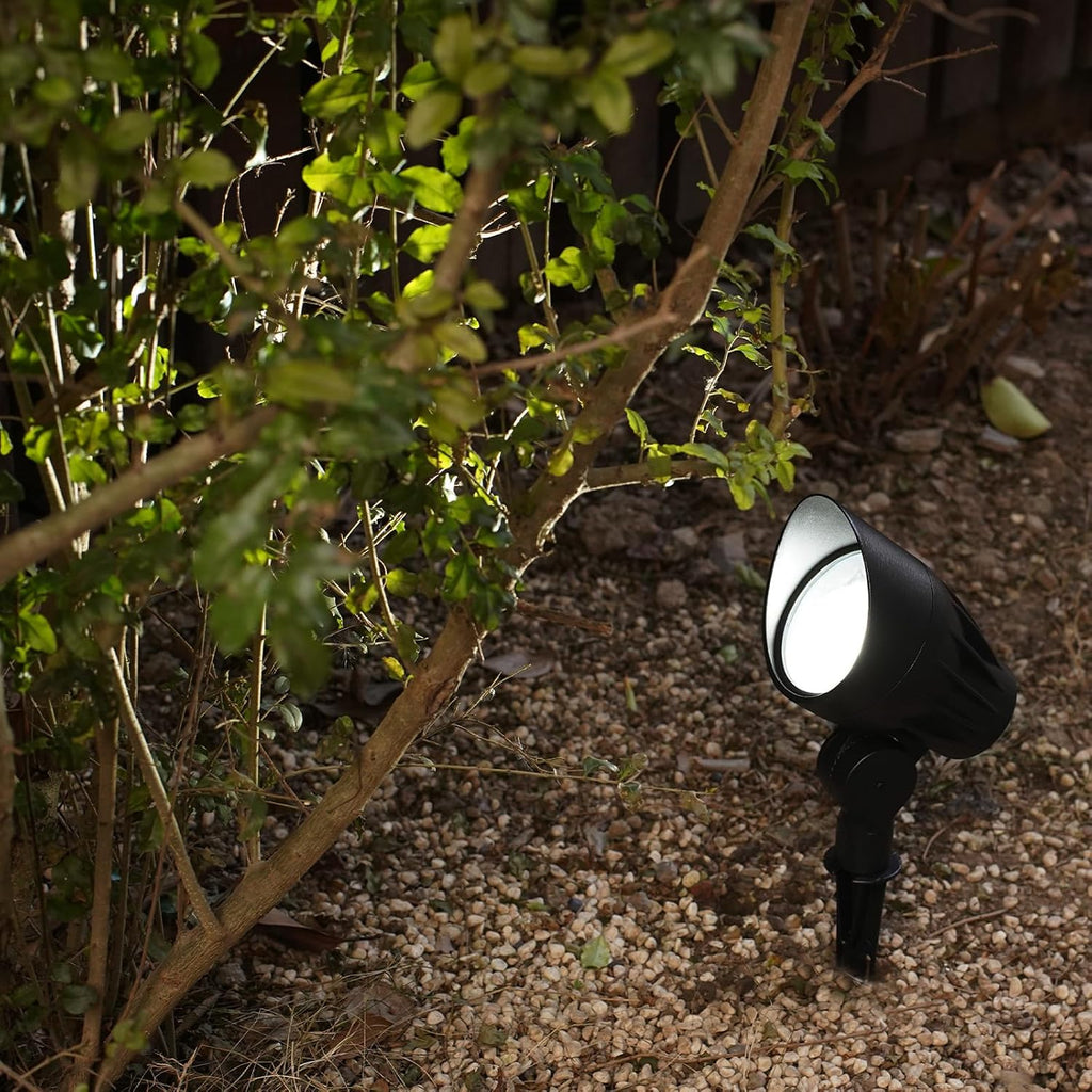 GOODSMANN Low Voltage Spotlights 12V AC Black Landscape Lighting Kit 8PK 5W LED 6500K Spot Lights Outdoor Hardwired Replaceable LED 400 Lumen Floodlights with Connectors and Metal Stakes