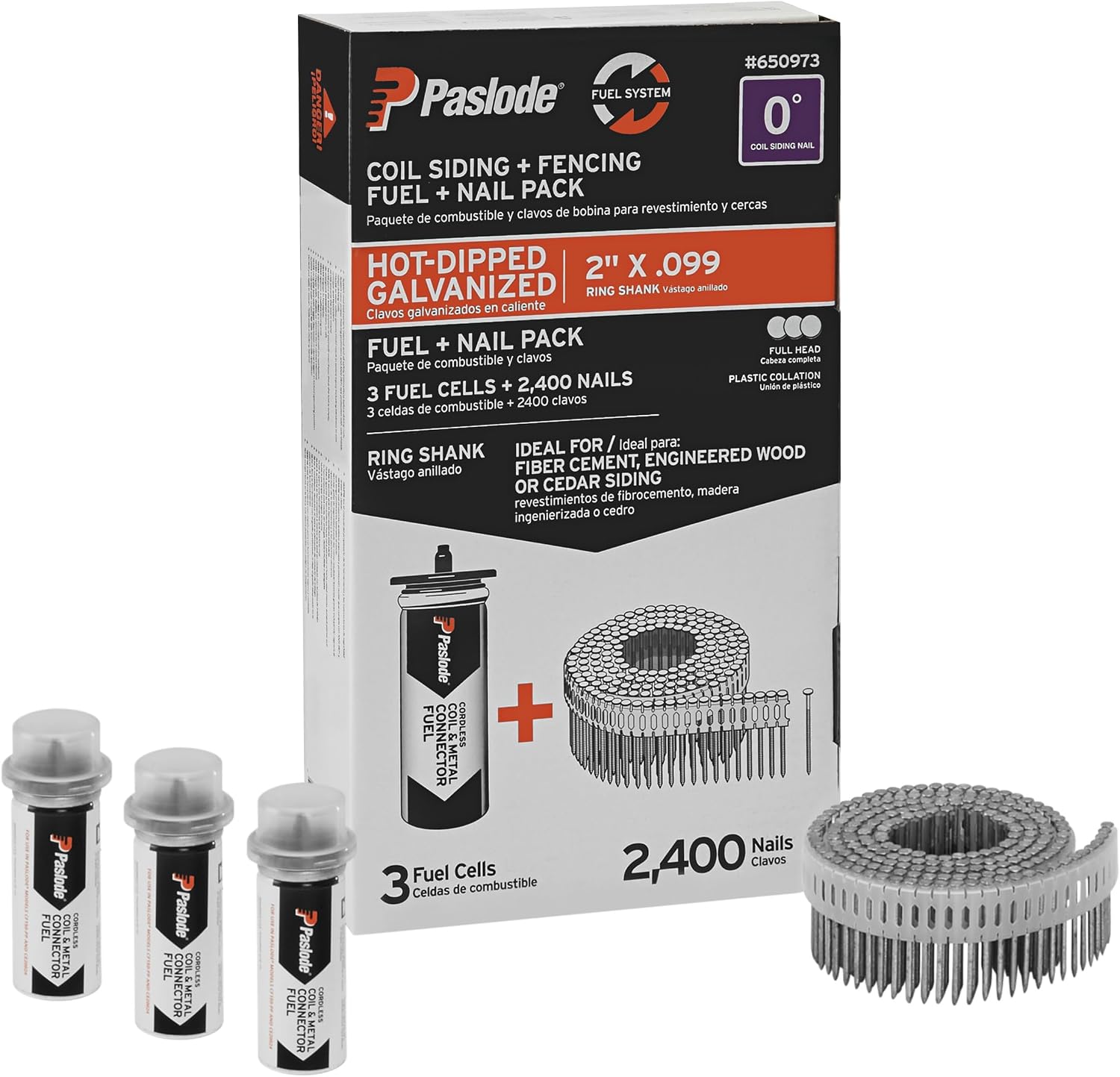Paslode 2in x .099in Hot-Dipped Ring Shank Coil Siding Nails and Fuel