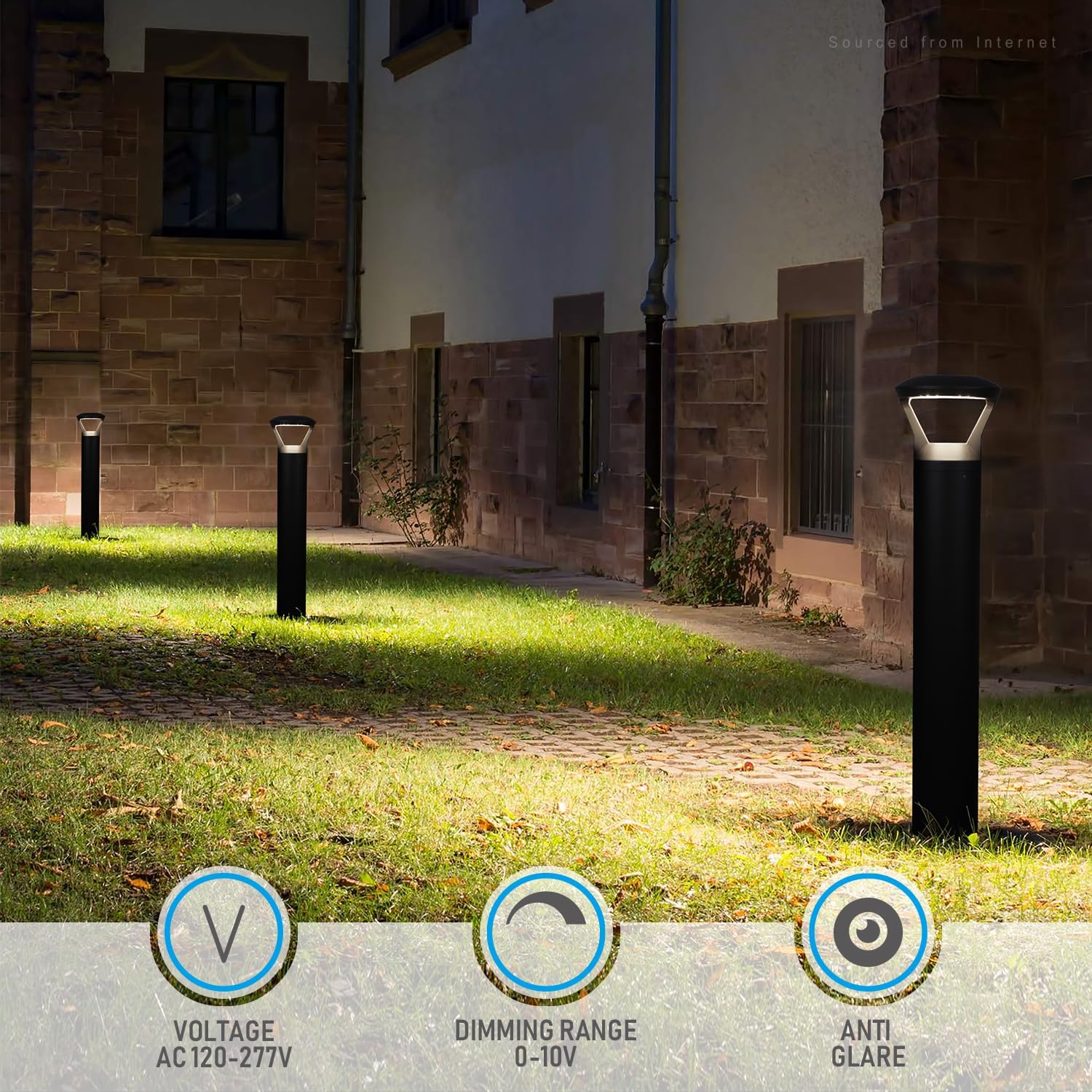 LEONLITE 3CCT LED Bollard Landscape Pathway Light, 42' 14W/19W/24W Adjustable Watts, 120V-277V Commercial Bollard Fixture, 0-10V Dimmable UL Listed Landscape Area Light, Open-Top