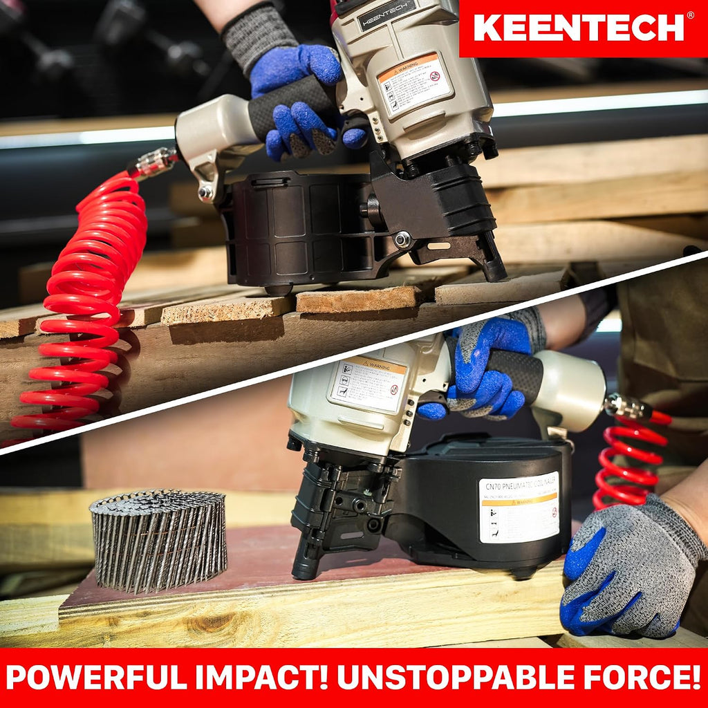 KEENTECH Pneumatic Siding Nail Gun for 1-3/4' to 2-3/4' 15-Degree Nails, Coil Siding Nailer with Bump Firing for Fast Nailing Speed, Coil Nail Gun for Pallet, Siding, Crating, Decking, Framing, CN70