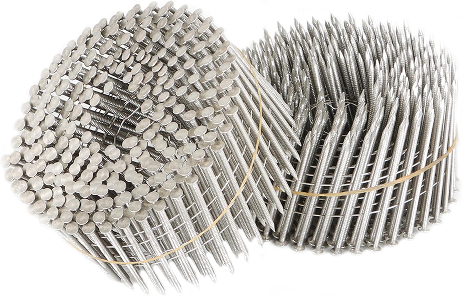 3600Pcs Siding Nail Coil Wire 15 Degree Coil Wire 2-1/2 inch x 0.09 inch Ring Shank 304 Stainless Steel Wall Nails Small Cap Coil Nails Cap Rim Cocking 5.3-5.6 mm