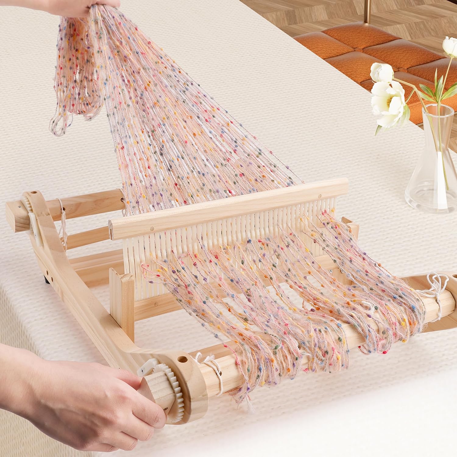 PURCOULEUR 16 Inches Rigid Heddle Loom, Wooden Weaving Loom for Adults, Multi-Craft Frame Loom for Beginners, Threads Warping Frame with Pegs and Yarn Stand, Weaving Loom Kit with Heddle Shed Stick