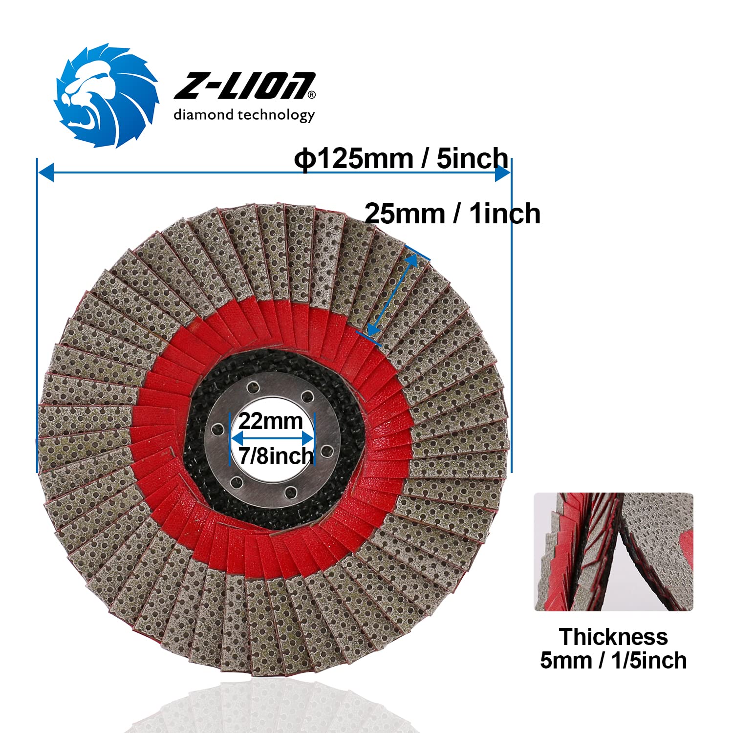 5 Inch × 7/8' Arbor Flap Disc Grinding Sanding Wheels,Diamond Abrasive Flap Disc for Granite Marble Glass Hard Material