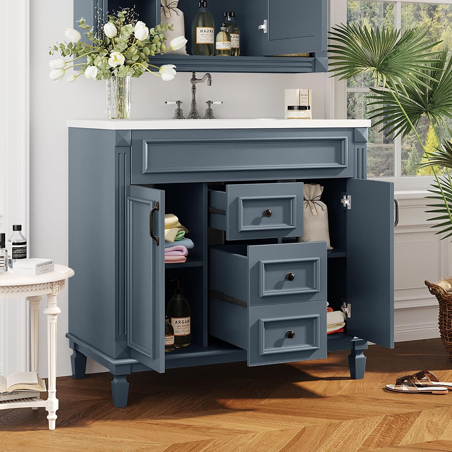 Merax 36'' Bathroom Vanity with Top Sink, Modern Bathroom Storage Cabinet with 2 Soft Closing Doors and 2 Drawers, Single Sink Bathroom Vanity,Blue