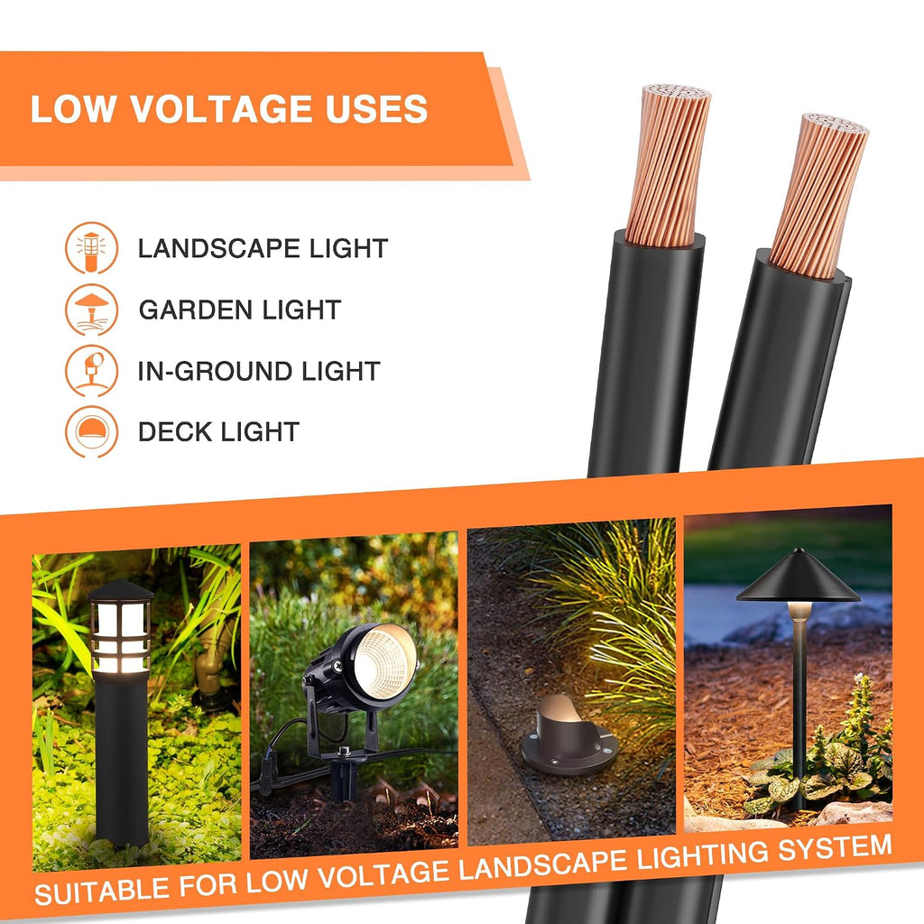 SUNVIE 300W Landscape Lighting Transformer with Timer and Photocell Sensor, 100FT 16/2 Low Voltage Landscape Wire, 120V to 12V/14V AC Outdoor Low Voltage Transformers for Garden Lights