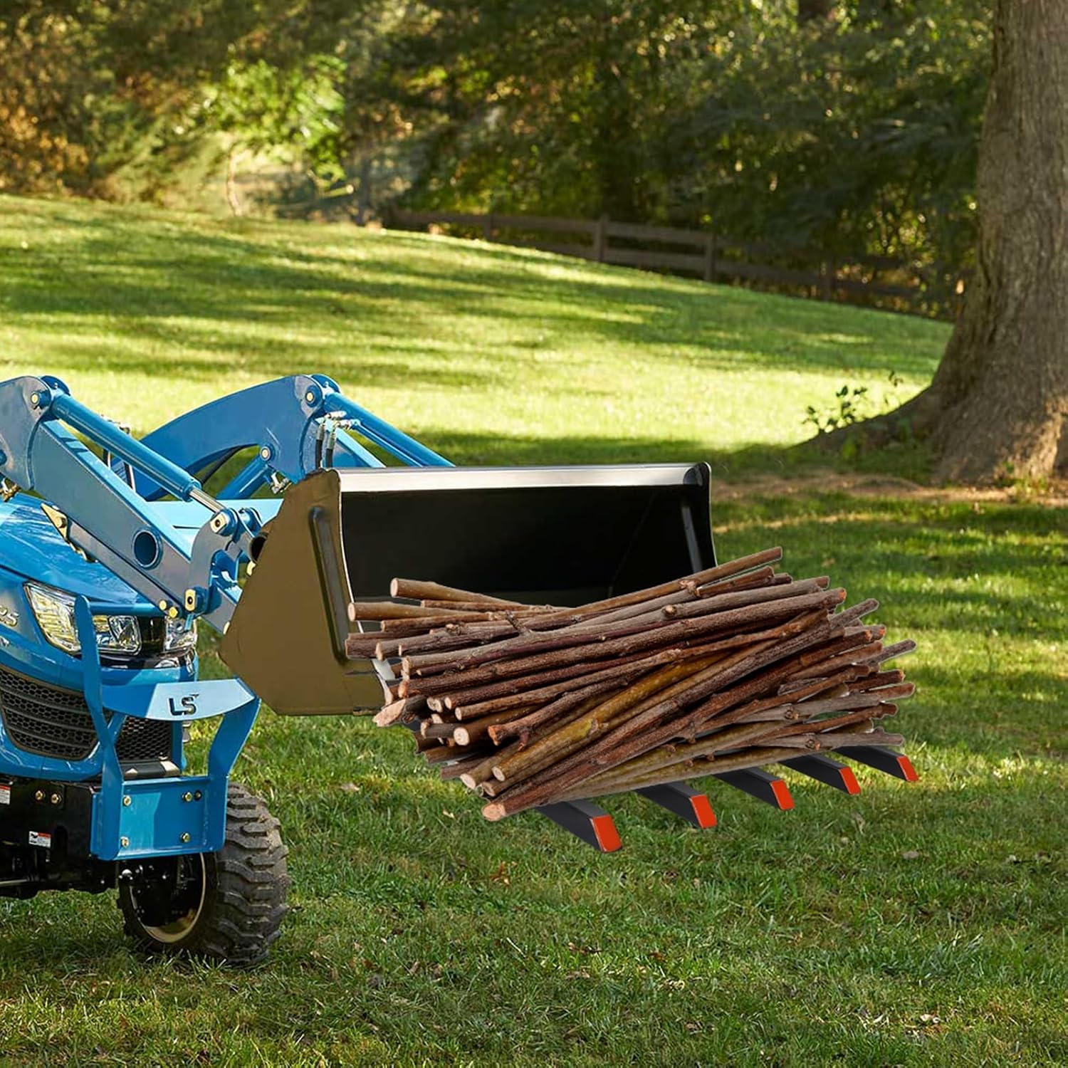 Garvee Clamp on Debris Forks to 48 in Bucket, Heavy Duty 5 Fork Tines Clamp-on Pallet Attachments with 2500 LBS Capacity Fit for Tractor Bucket, Loader, Skid Steer