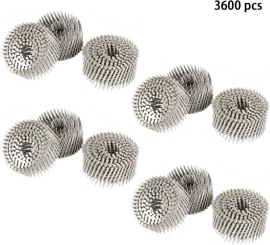 kimllier 3600 Count Coil Siding Nail Full Round Head Wire Collated Coil 15-Degree 2-1/2 Inch x .090-Inch Ring Shank 304 Stainless Steel Coil Roofing Nails