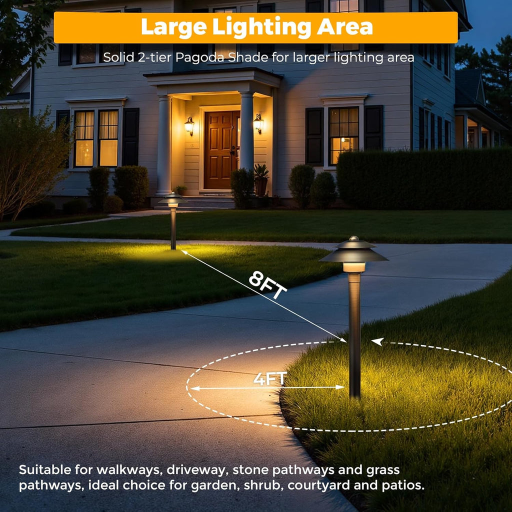 Gardencoin Solid Brass Low Voltage Landscape Pathway Lights (6'' Shade, 19'' Tall), 12V LED Heavy Duty Path Lighting Outdoor Wired, Waterproof Antique Bronze Walkway Light Without G4 Bulb,6 Pack