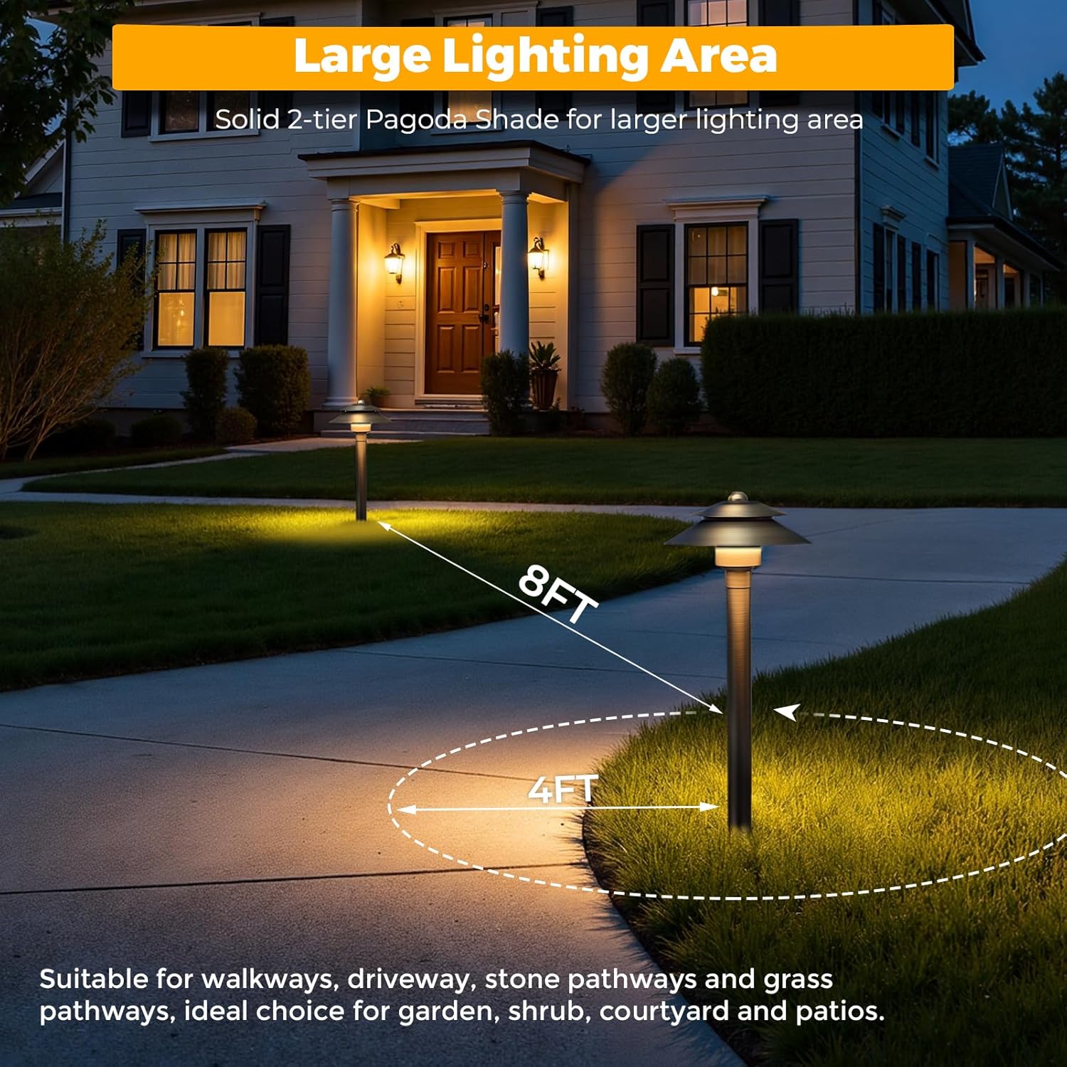 Gardencoin Solid Brass Low Voltage Landscape Pathway Lights (6'' Shade, 19'' Tall), 12V LED Heavy Duty Path Lighting Outdoor Wired, Waterproof Antique Bronze Walkway Light Without G4 Bulb,6 Pack