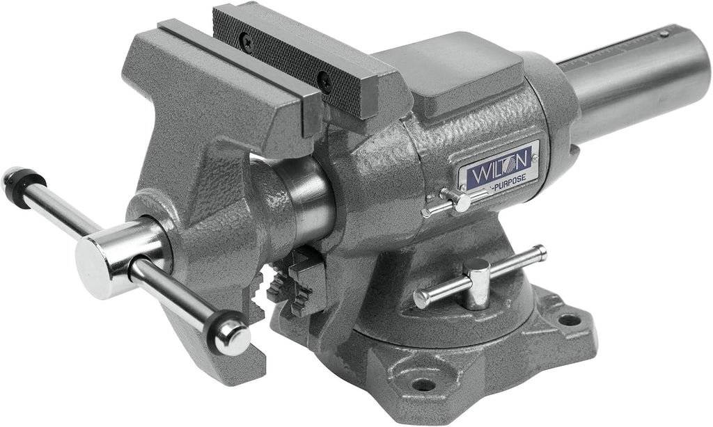 Wilton 4-1/2' Multi-Purpose Bench Vise, 360° Rotating Head & Base, 4' Max Opening (450P) & 5-1/2' Multi-Grip Vise Jaw Pads (21111)