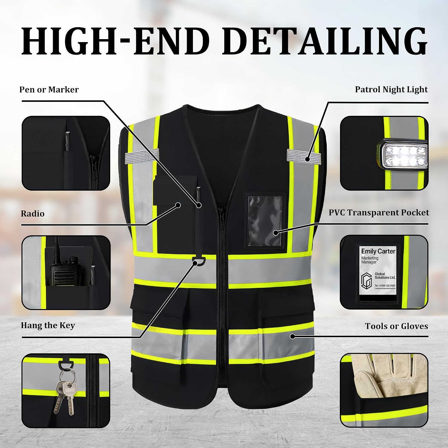 Custom Safety Vest with Logo, High Visibility Reflective Personalized Vest with Pockets and Zipper for Men Women Work