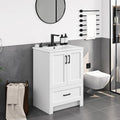 Yaheetech 24.5' Modern Bathroom Vanity with Ceramic Basin, Undermount Vanity Sink Cabinet with 2 Doors and 1 Drawer, Free Standing Bathroom Storage Cabinet with Sink Combo Set, White