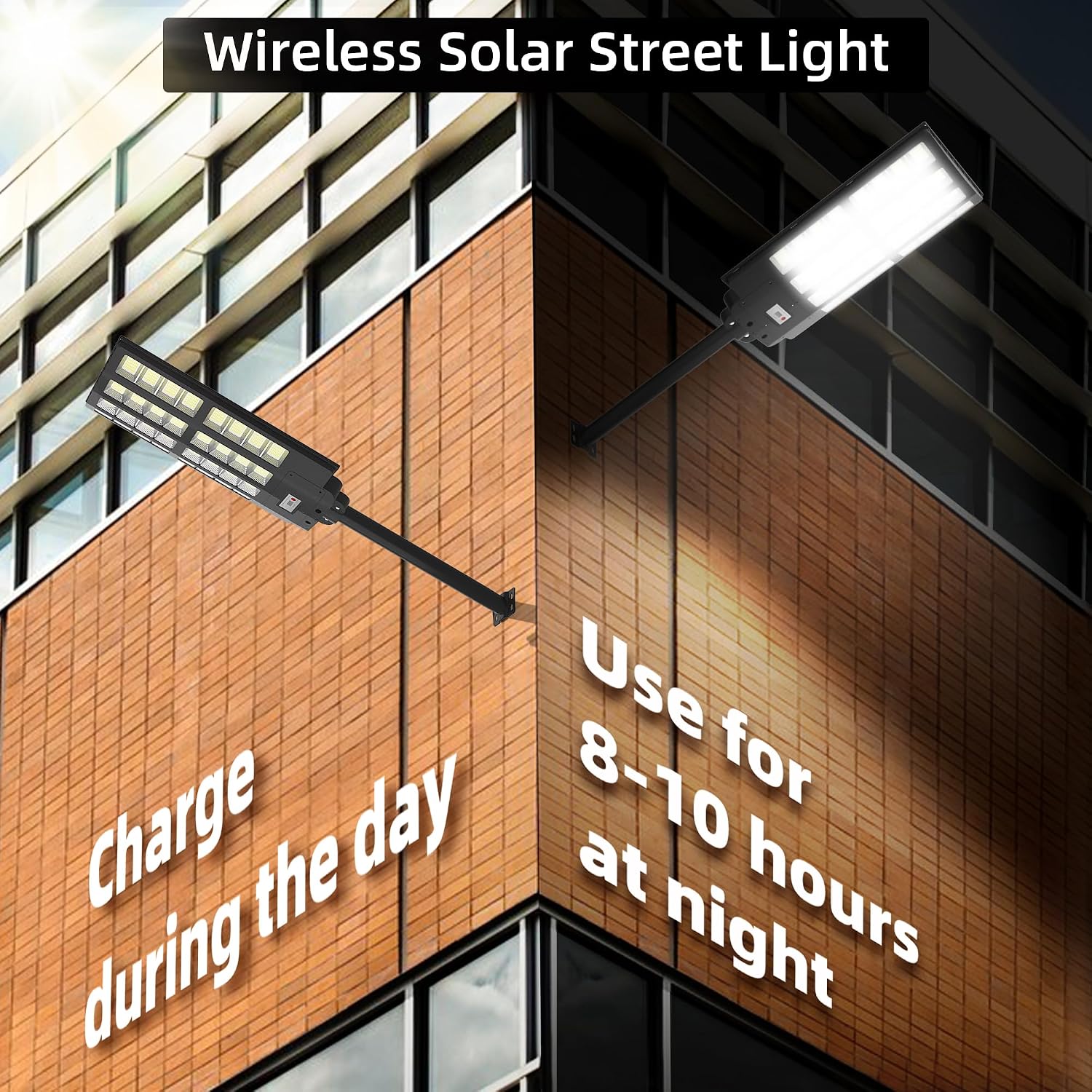 Solar Street Light Outdoor Waterproof, 6500K 1500W Motion Sensor Light Dusk to Dawn, 200000LM Parking Lot Wall Light with Remote Control, Wide Lighting Angle LED Flood Lights for Yard, 2 Pack