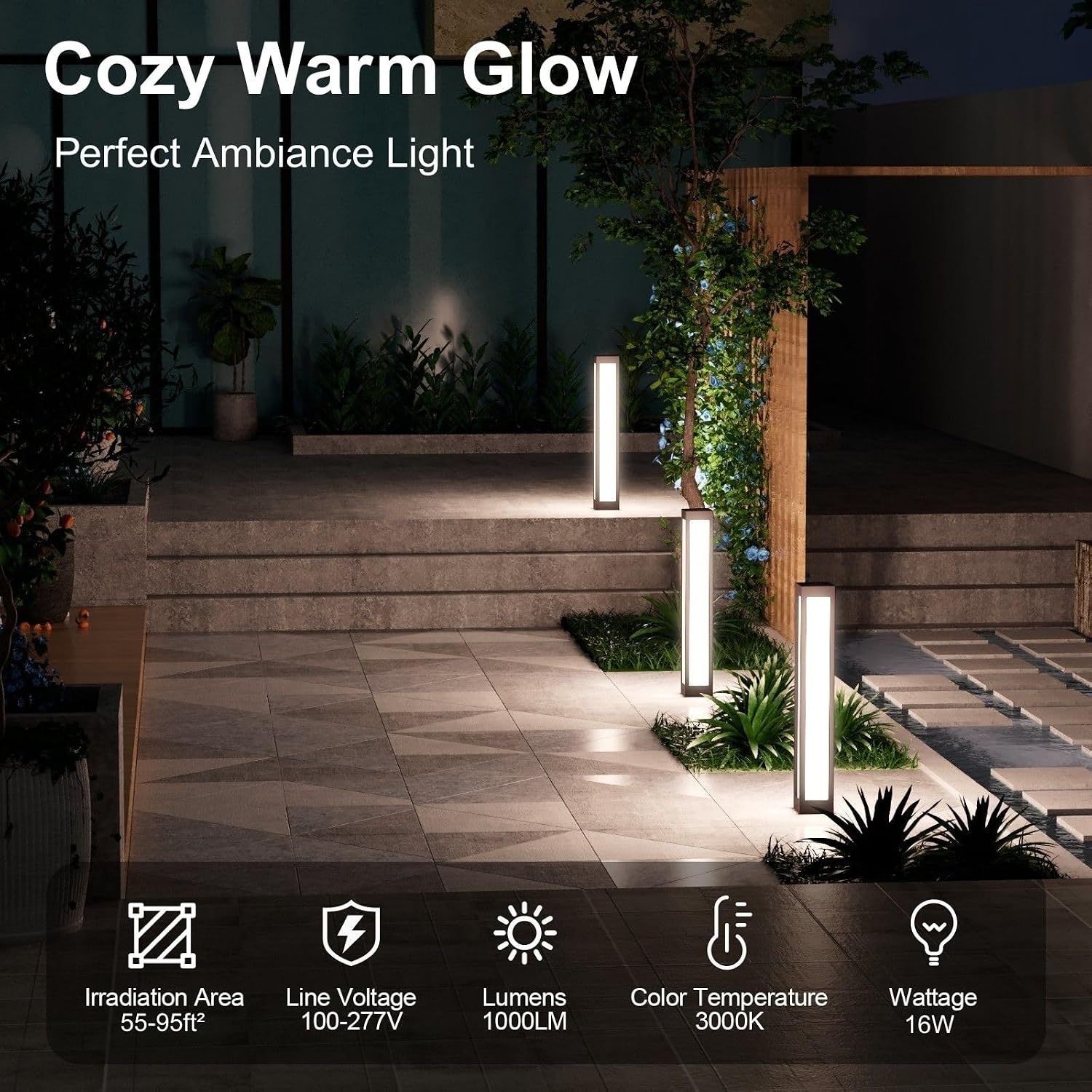 SkyGlow 32' Bollard Light, 120V/12V Aluminum LED IP65 Waterproof Outdoor Modern Landscape Path Lights, 3000K Curb Appeal for Garden Pathway Lawn Patio Courtyard Driveway Commercial