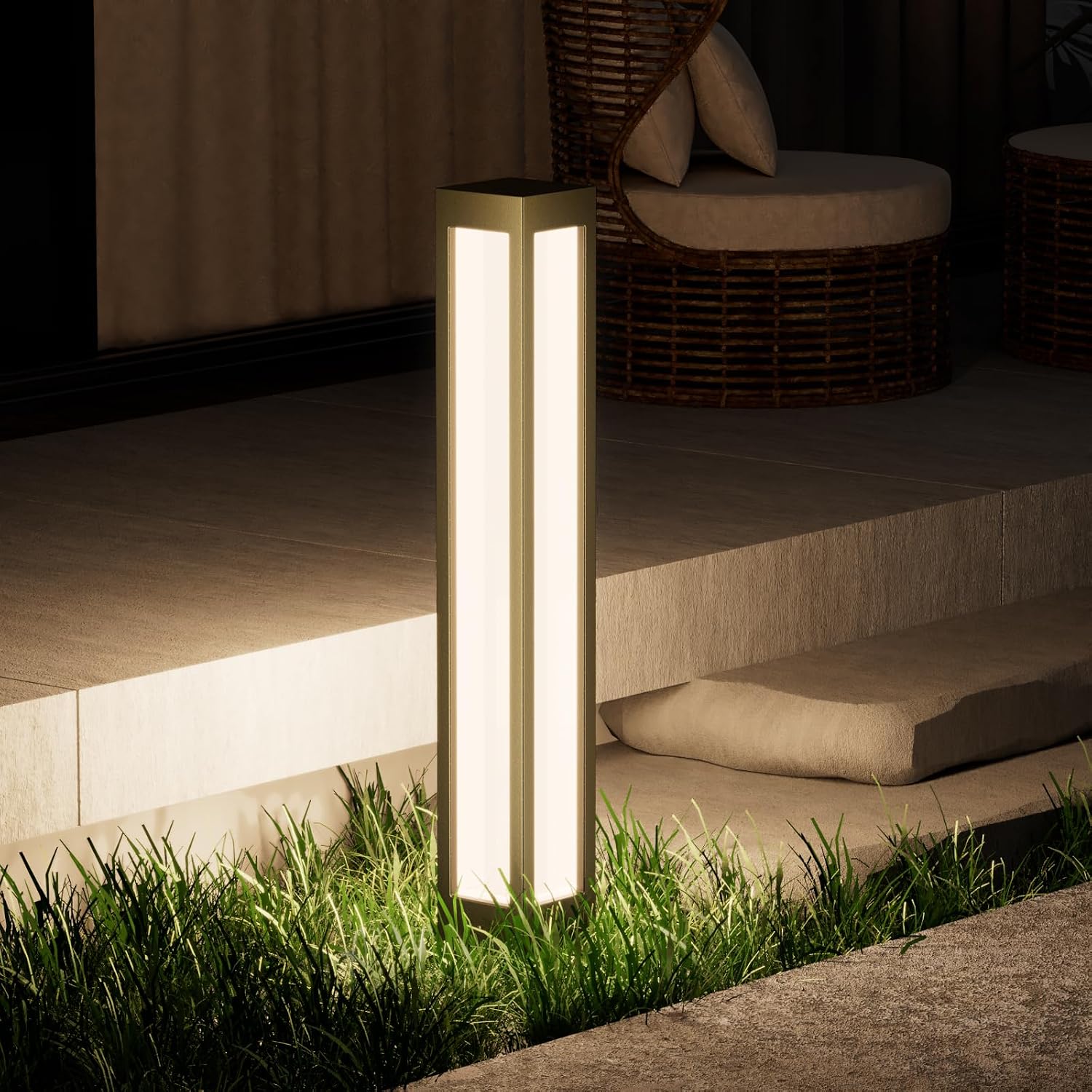 SkyGlow 32' Bollard Light, 120V/12V Aluminum LED IP65 Waterproof Outdoor Modern Landscape Path Lights, 3000K Curb Appeal for Garden Pathway Lawn Patio Courtyard Driveway Commercial