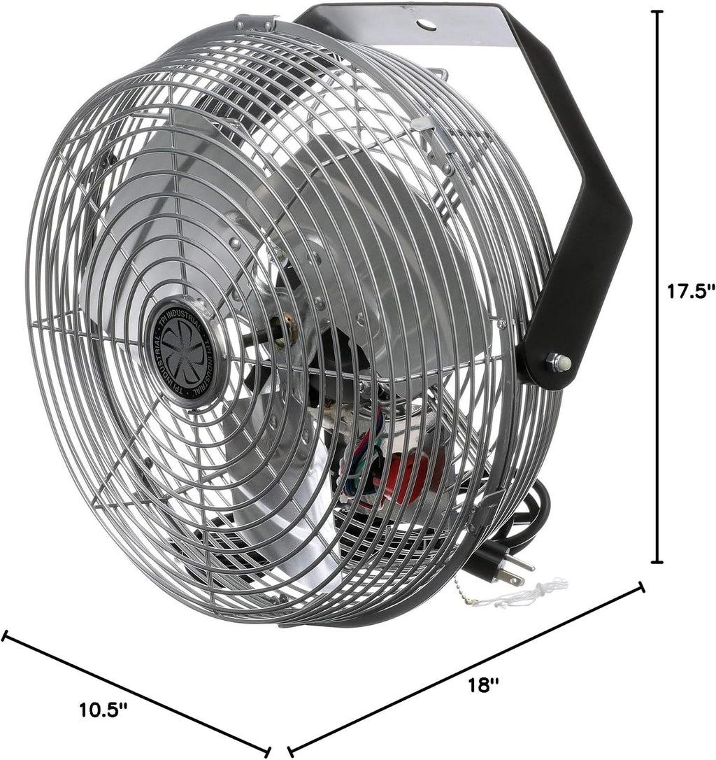 TPI U-12-TE Wall Mount Heavy Duty Ceiling Barn Fan for Garage, Shop, Workstation, Patio, 12' High-Velocity Commercial Indoor/Outdoor Fan, 1/12 Hp