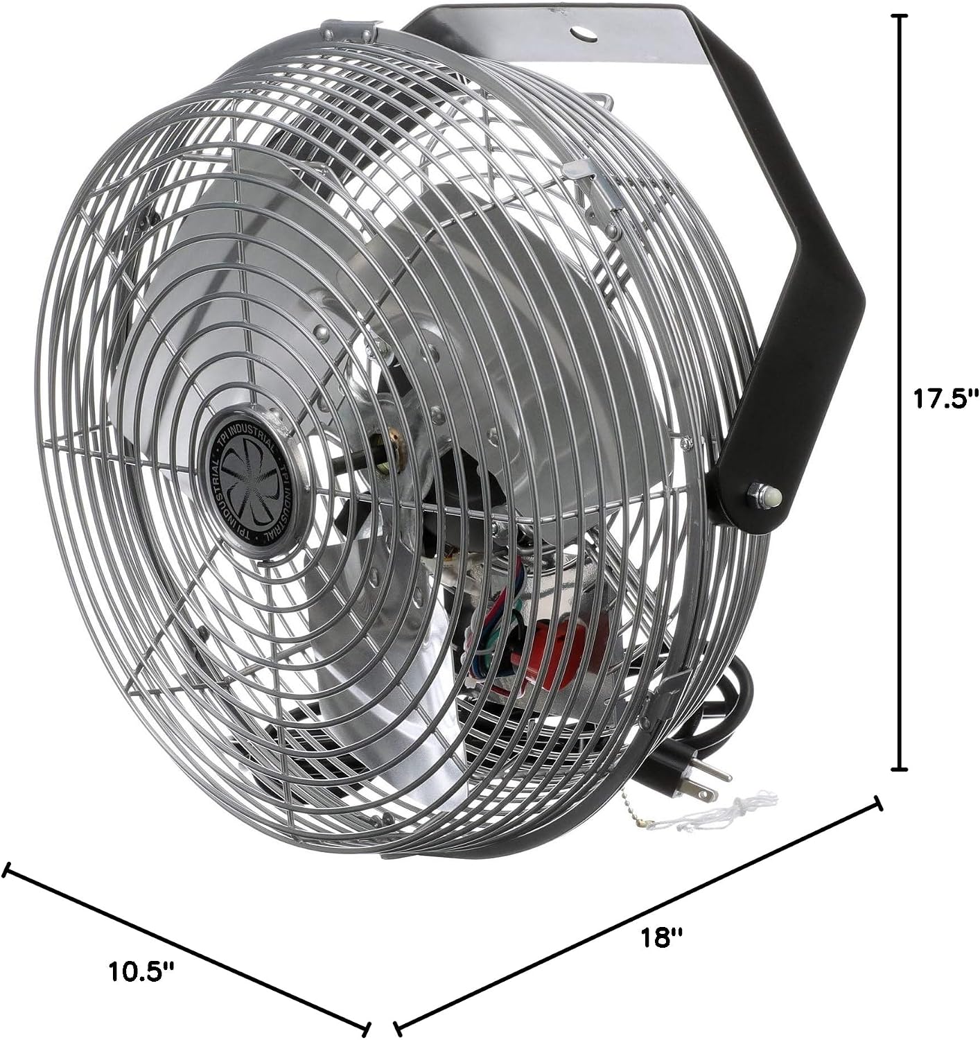 TPI U-12-TE Wall Mount Heavy Duty Ceiling Barn Fan for Garage, Shop, Workstation, Patio, 12' High-Velocity Commercial Indoor/Outdoor Fan, 1/12 Hp