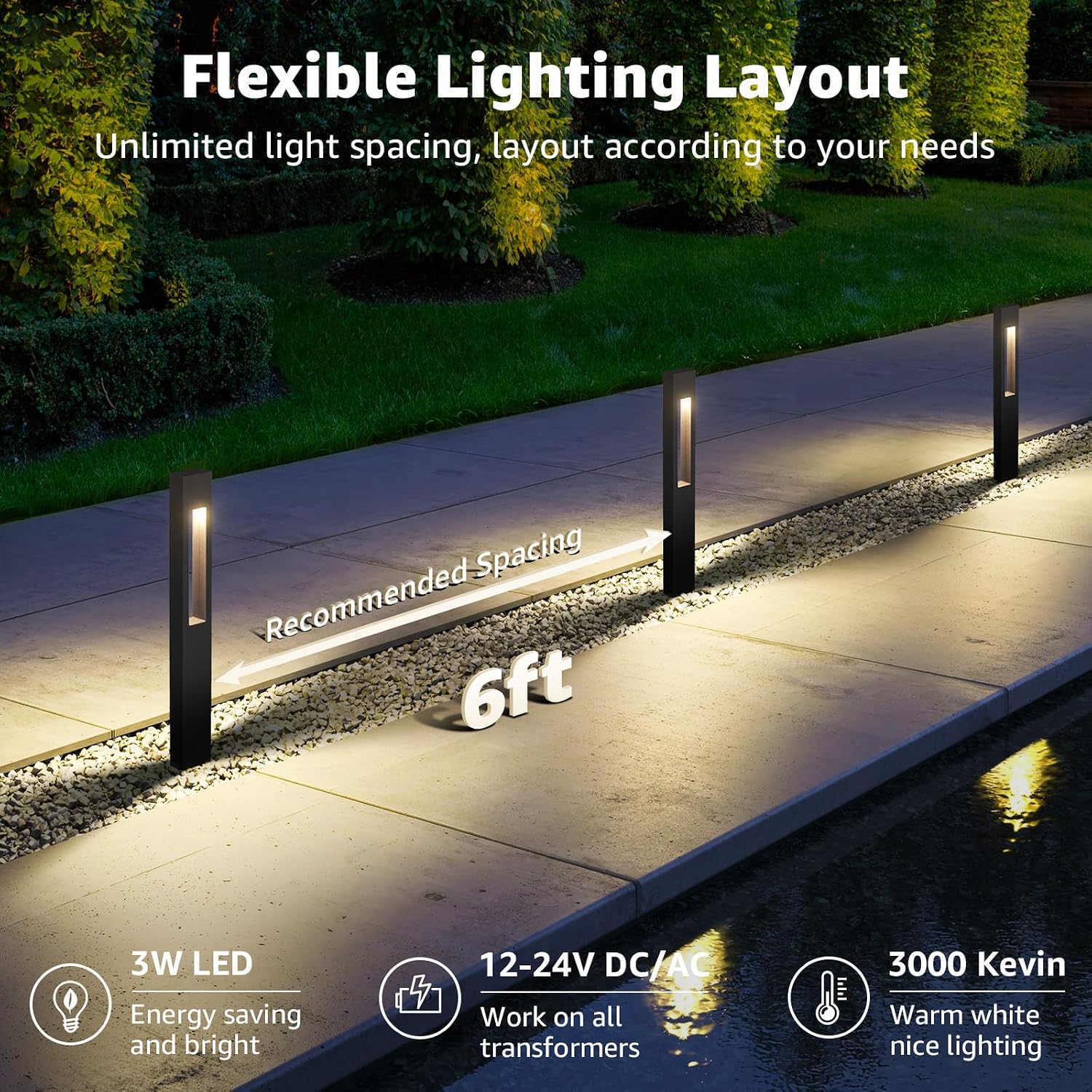 SUNVIE All-In-One LED Low Voltage Landscape Lighting Kit 12 Pack Low Voltage Pathway Lights with 60W Transformer ETL Listed 100FT Wire for Path Garden, Waterproof Pathway Lights Wired, 3000K, Aluminum