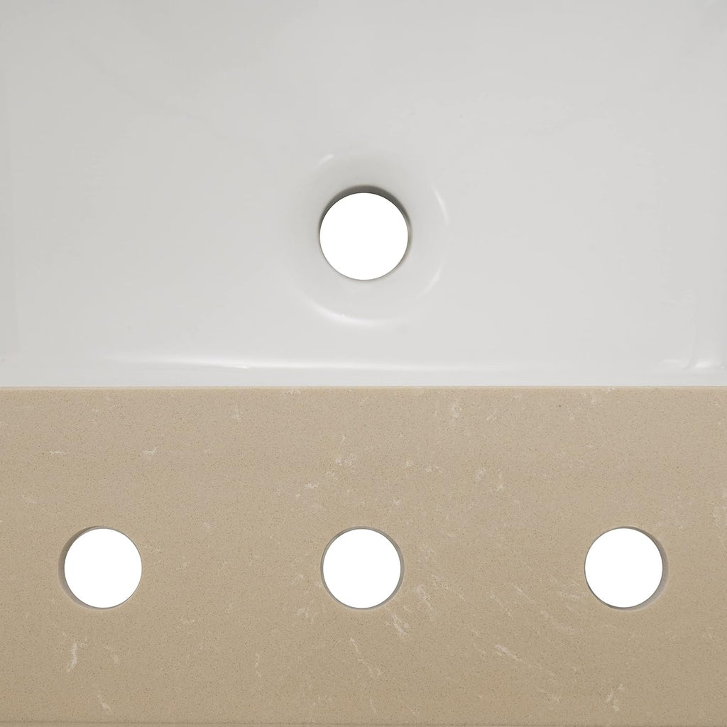 MSI Cosmic Sand Vanity Top with Under Mount Rectangle Double Bowl Ceramic Sinks, Engineered Marble Stone, 4' CC Faucet Holes, 61'X22'