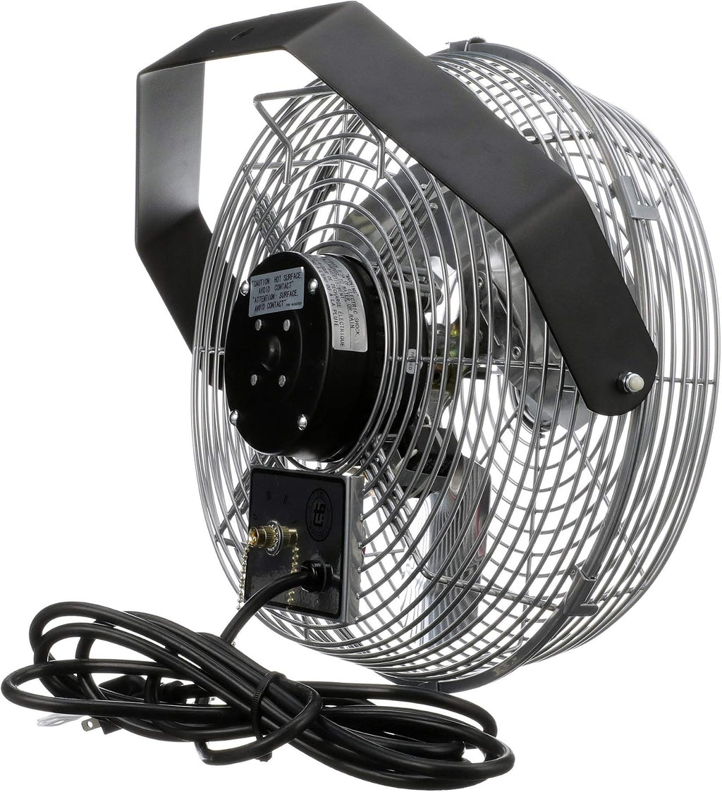 TPI U-12-TE Wall Mount Heavy Duty Ceiling Barn Fan for Garage, Shop, Workstation, Patio, 12' High-Velocity Commercial Indoor/Outdoor Fan, 1/12 Hp