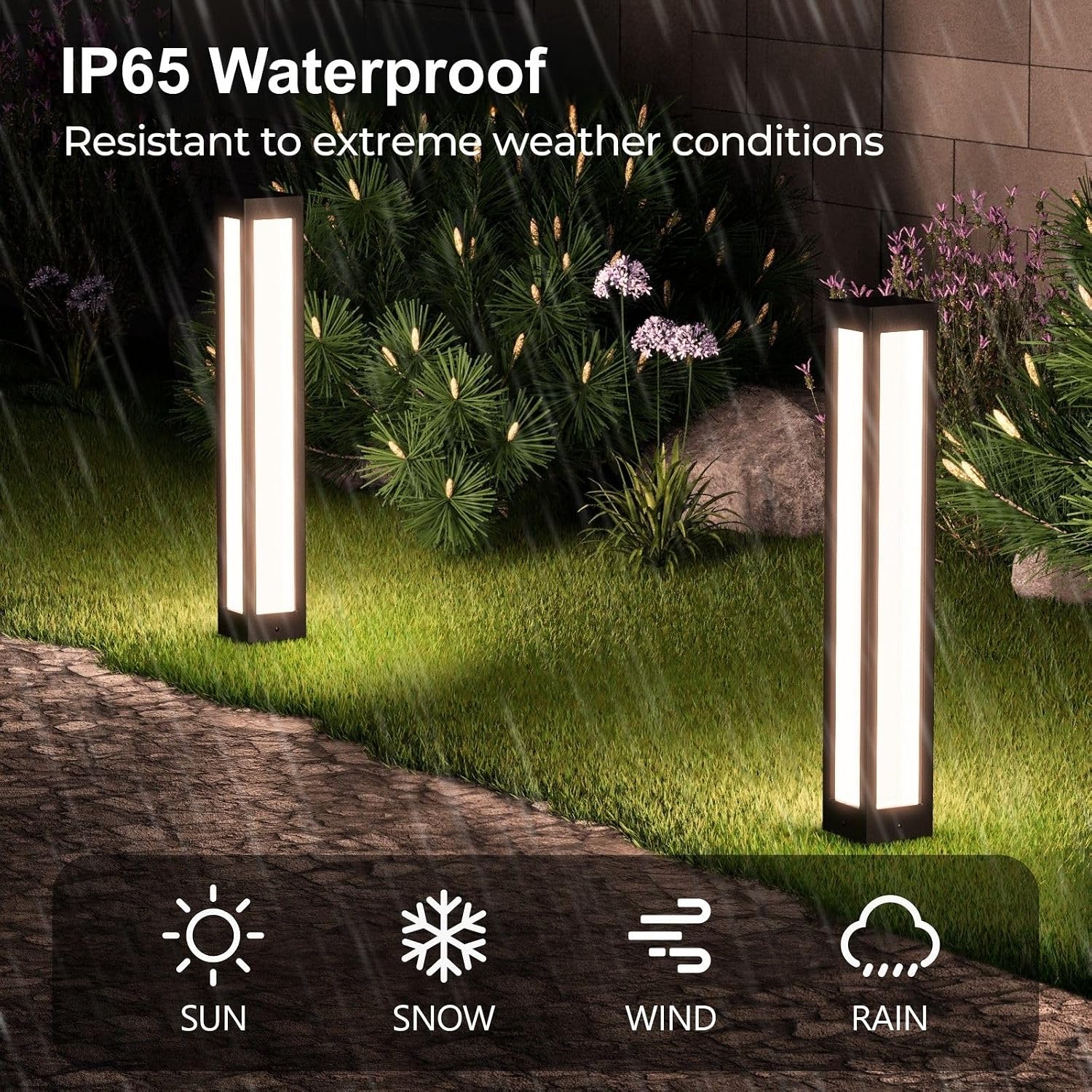 SkyGlow 32' Bollard Light, 120V/12V Aluminum LED IP65 Waterproof Outdoor Modern Landscape Path Lights, 3000K Curb Appeal for Garden Pathway Lawn Patio Courtyard Driveway Commercial