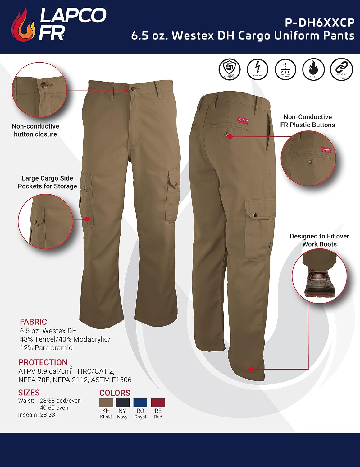 LAPCO FR Men's 6.5oz. Westex DH Fabric Cargo Uniform Pants