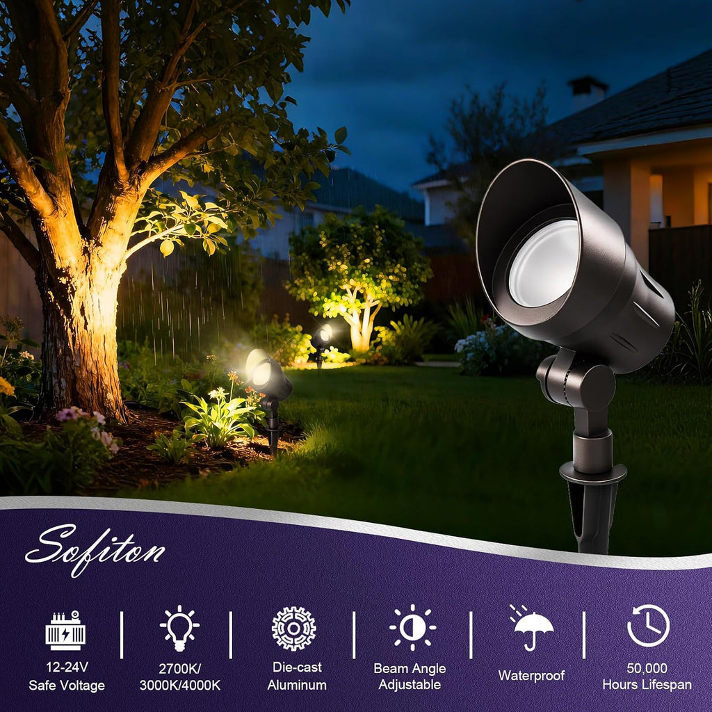 Low Voltage Landscape Lights, 2700/3000/4000K Selectable, 4W 12V Aluminum Landscape Spotlights, CRI 90, IP65, Outdoor Landscape Lighting for Yard, Garden, Tree, Lawn, ETL/FCC Listed, 8PK