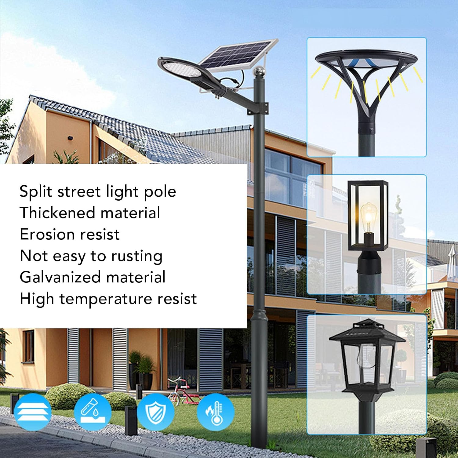 Street Illumination Pole 16ft | Q235 Steel Weatherproof Side Mounted Post for Parking Lots/Basketball Courts/Residential Areas | Sturdy Galvanized Outdoor Lamp Pole