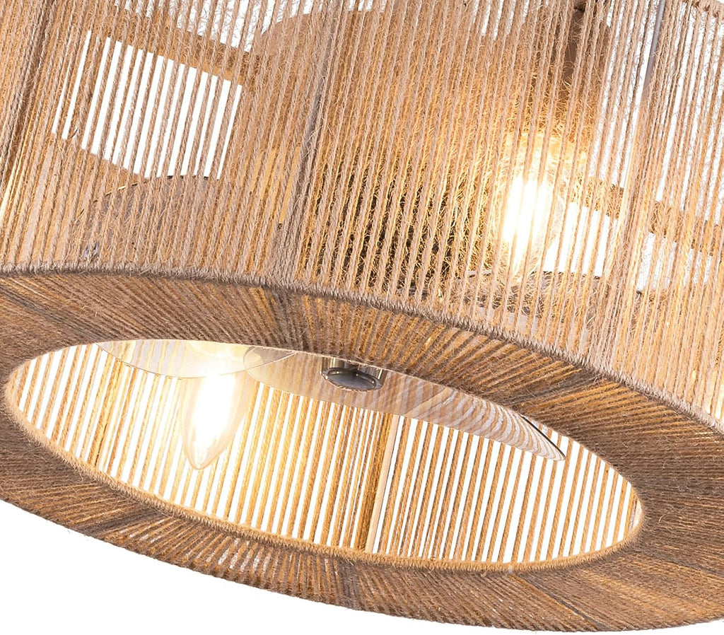 LOYALHEARTDY Boho Ceiling Fan with Light and Remote 18' 6-Speed 1/2/4/8H Timer Caged Modern Downrod Mount Bladeless Ceiling Fan Kids Fan, Hemp Rope Fringe Tassel Lampshade
