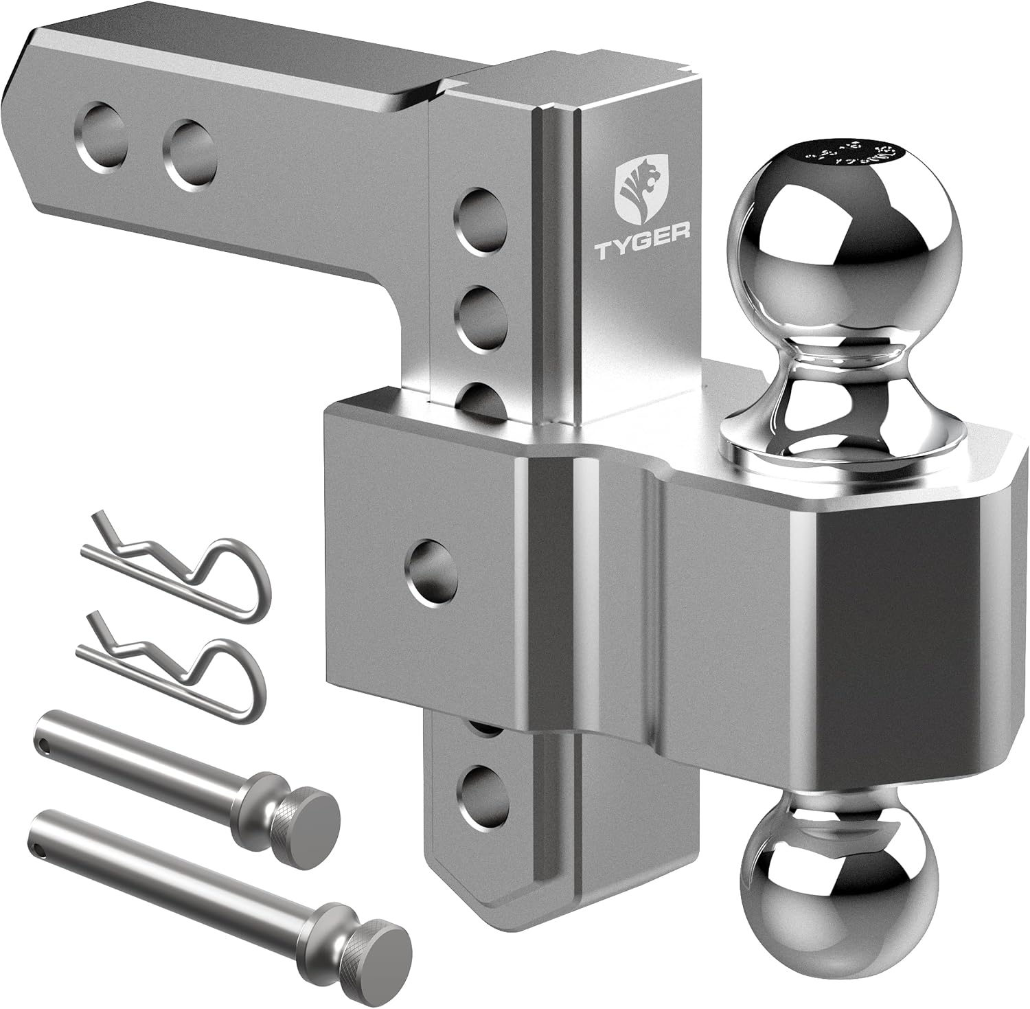 Tyger Auto Adjustable Drop Hitch Dual-Ball Mount with 2' and 2-5/16' Towing Balls | Fits 2' Receivers | 12500 lbs GTW | Aluminum | Trailers Boats ATVs RVs | TG-DB6U12047