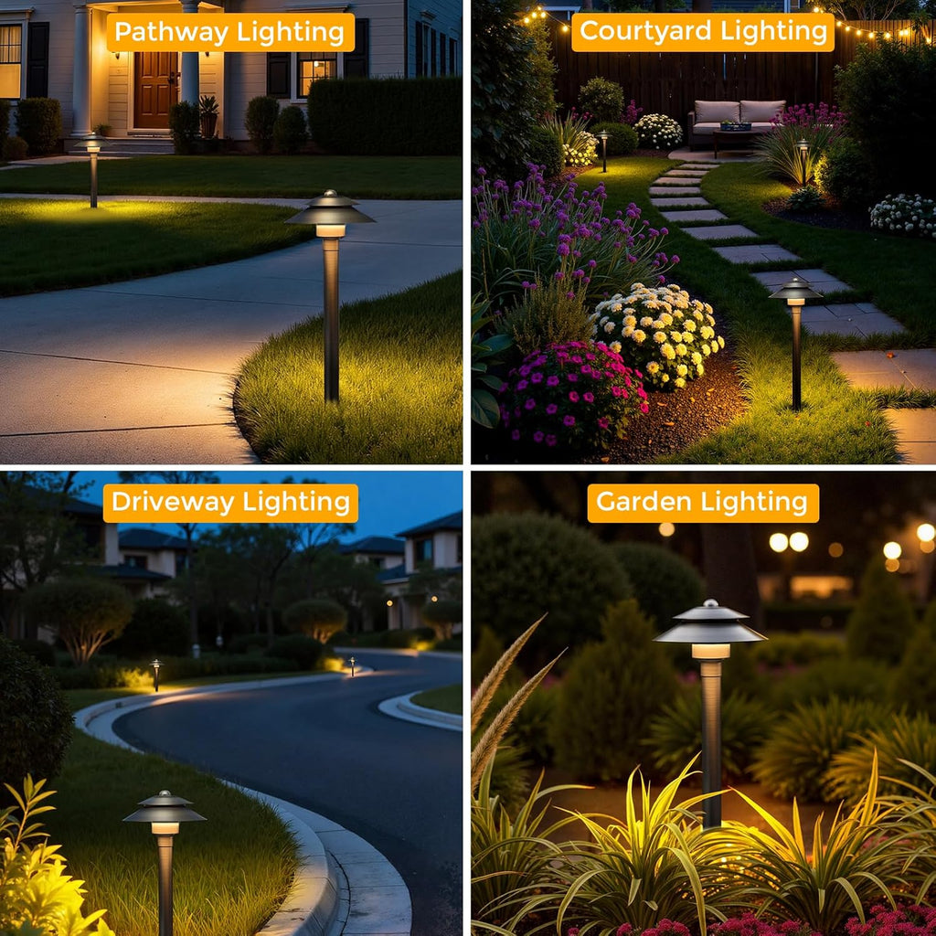 Gardencoin Solid Brass Low Voltage Landscape Pathway Lights (6'' Shade, 19'' Tall), 12V LED Heavy Duty Path Lighting Outdoor Wired, Waterproof Antique Bronze Walkway Light Without G4 Bulb,6 Pack