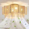 Hand-Woven Bohemian Ceiling Fan with Light, 20' Hexagonal Flush Mount Cotton Fan, Quiet DC Motor with Remote, 6-Speed Reversible Airflow, Transparent Blades for Bedroom Living Room Nursery
