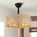 18'' Boho Rattan Caged Ceiling Fan with Light and Remote, Flush Mount Retro Fandelier with Lights, 6-Speed Reversible Silent,Boho Ceiling Fan for Bedroom Kitchen