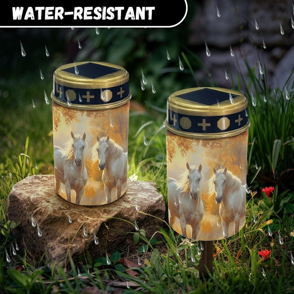 Horse Solar Garden Lights Waterproof Solar Pathway Lights Outdoor Solar Lantern Stake Lights Autumn Leaves Outdoor Decorative for Yard Patio Spotlight Driveway